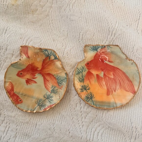 Handmade Decoupage Scallop Shell Trinket Dish Koi Gold Fish - Picture 13 of 13